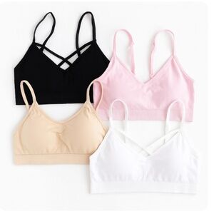 Bundle of 4 Sports Bras Black White Cream & Pink Various Sizes M/L